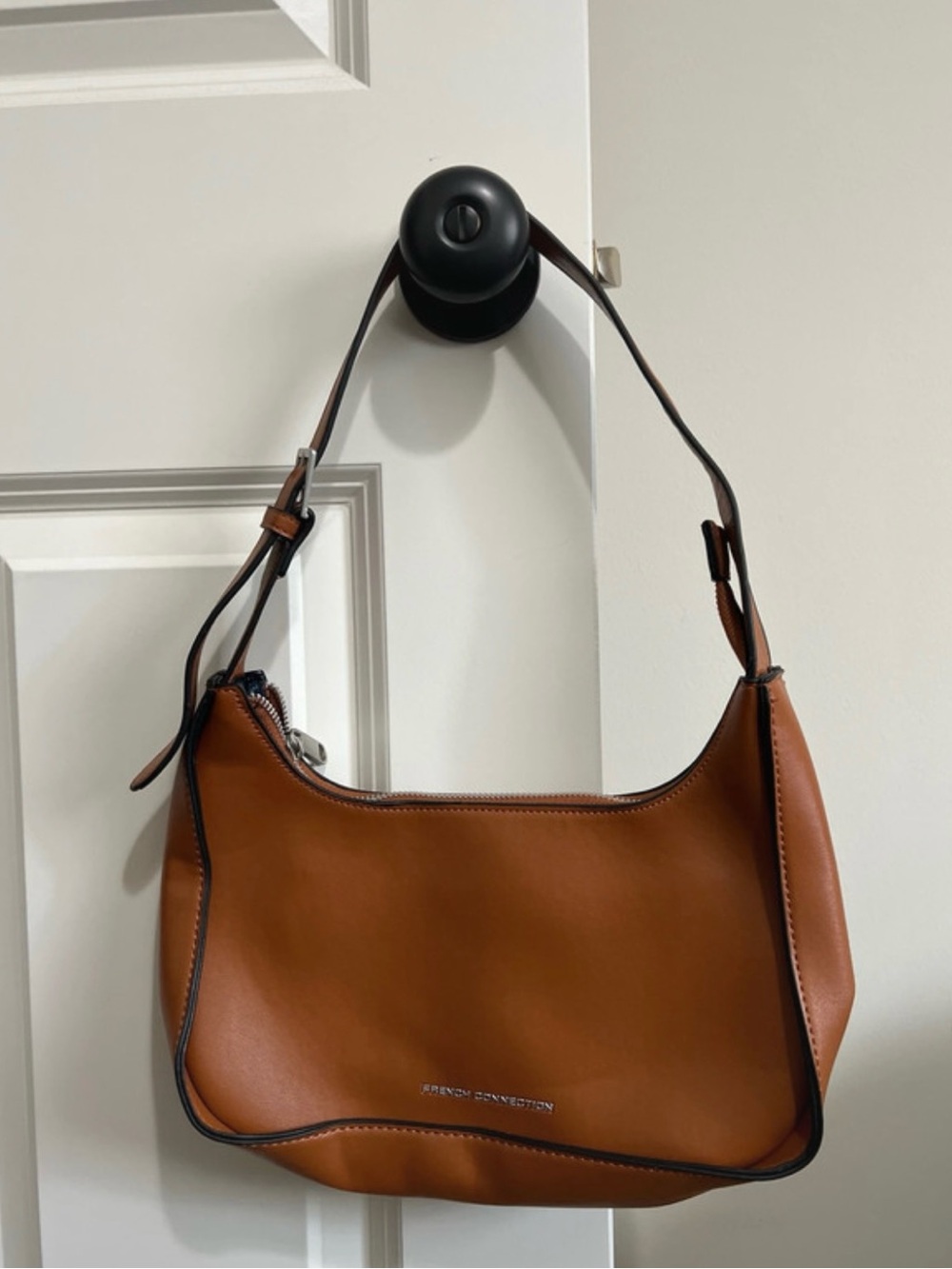 French Connection Cognac Brown Faux Leather Shoulder Hobo Bag